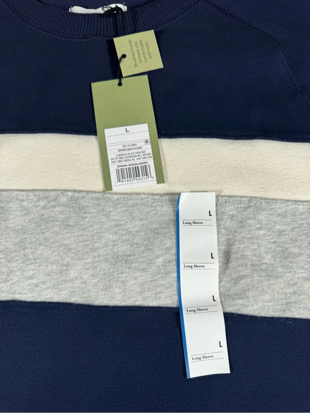 Goodfellow & Co Sweatshirt Navy Blue, White and Grey Stripe Men's Pullover Large